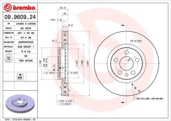 Tarcza hamulcowa BREMBO 09.9609.24