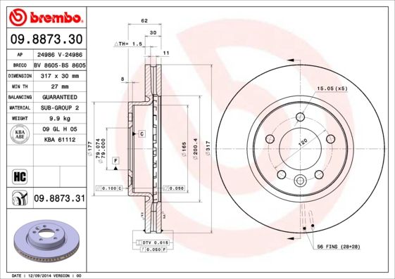 Tarcza hamulcowa BREMBO 09.8873.31