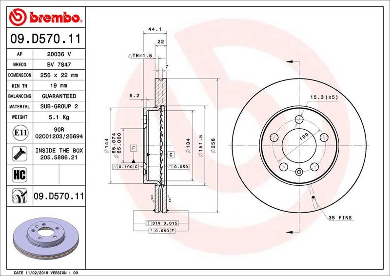 Tarcza hamulcowa BREMBO 09.D570.11