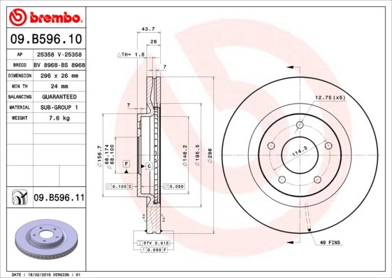 Tarcza hamulcowa BREMBO 09.B596.11