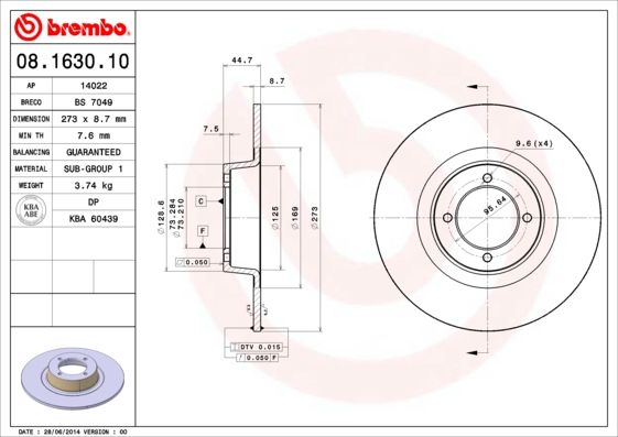 Tarcza hamulcowa BREMBO 08.1630.10