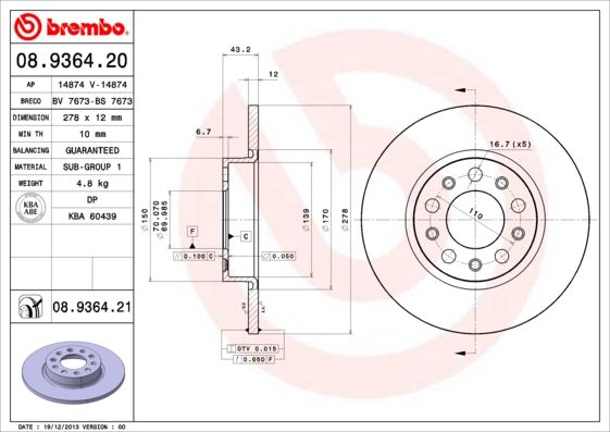 Tarcza hamulcowa BREMBO 08.9364.21