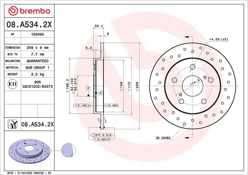 Tarcza hamulcowa BREMBO 08.A534.2X