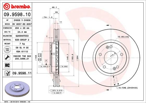 Tarcza hamulcowa BREMBO 09.9598.11
