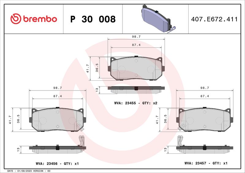 Zestaw klocków hamulcowych, hamulce tarczowe BREMBO P 30 008