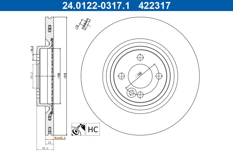 Tarcza hamulcowa Ate 24.0122-0317.1