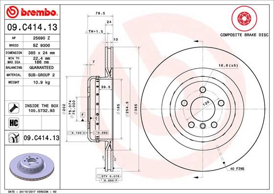 Tarcza hamulcowa BREMBO 09.c414.13
