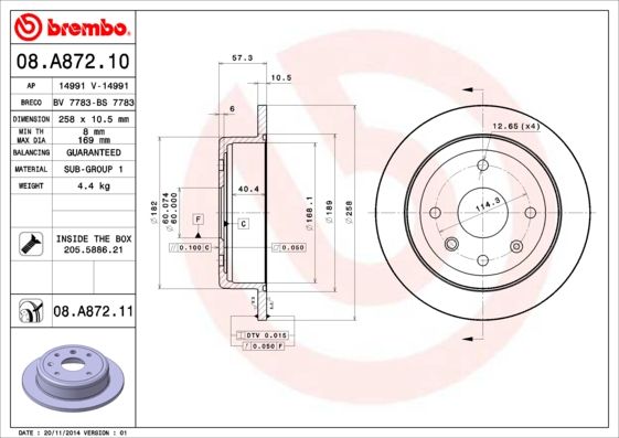 Tarcza hamulcowa BREMBO 08.A872.11