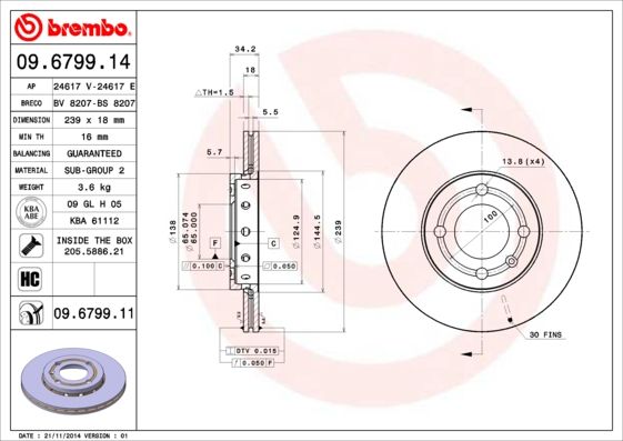 Tarcza hamulcowa BREMBO 09.6799.11