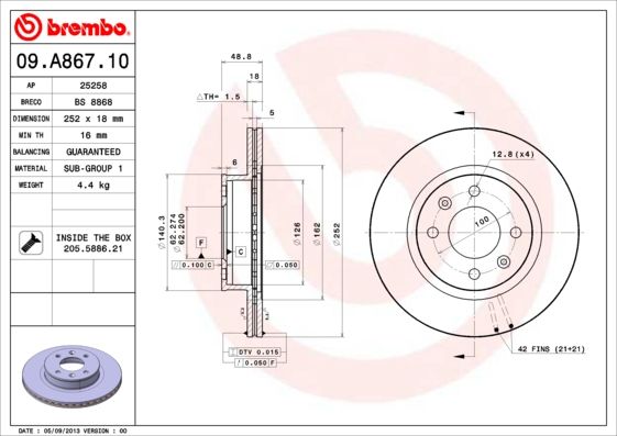 Tarcza hamulcowa BREMBO 09.A867.10
