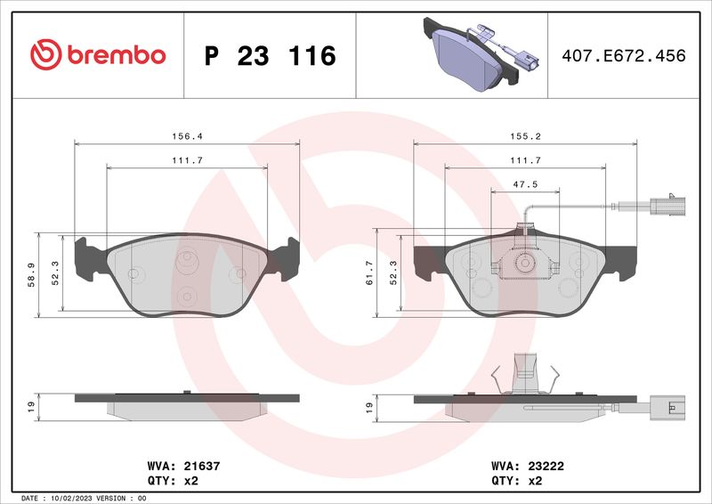 Zestaw klocków hamulcowych, hamulce tarczowe BREMBO P 23 116