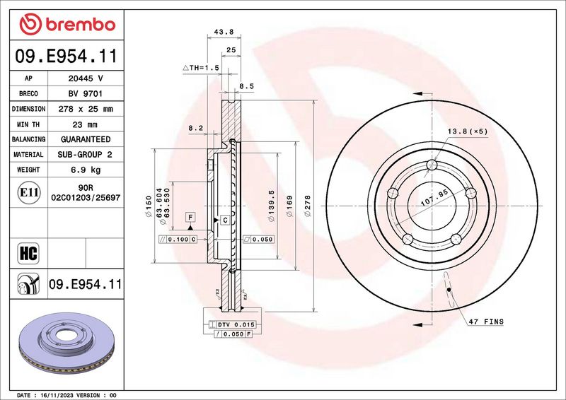 Tarcza hamulcowa BREMBO 09.E954.11