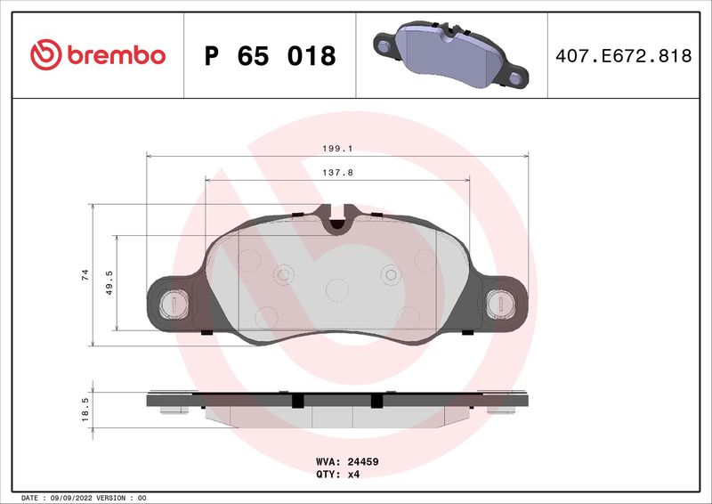 Zestaw klocków hamulcowych, hamulce tarczowe BREMBO P 65 018