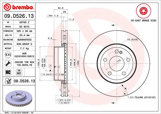 Tarcza hamulcowa BREMBO 09.D526.13