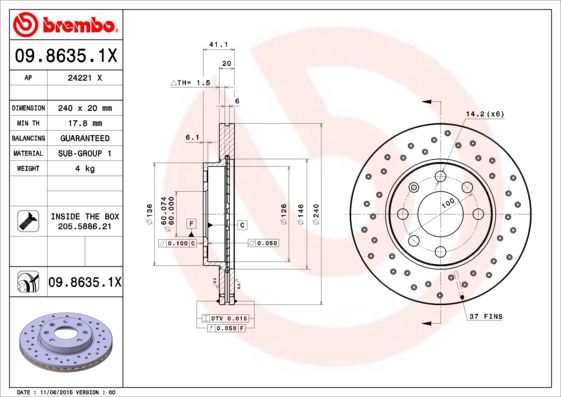 Tarcza hamulcowa BREMBO 09.8635.1X