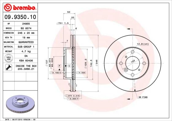 Tarcza hamulcowa BREMBO 09.9350.10
