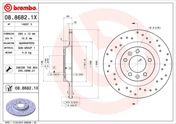 Tarcza hamulcowa BREMBO 08.8682.1X