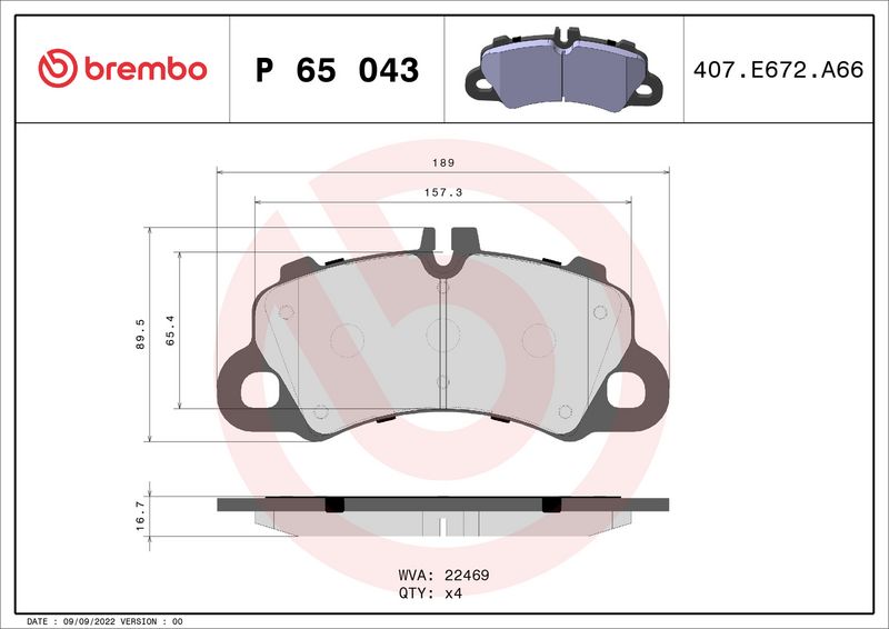 Zestaw klocków hamulcowych, hamulce tarczowe BREMBO P 65 043