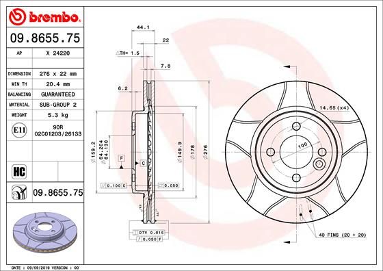 Tarcza hamulcowa BREMBO 09.8655.75