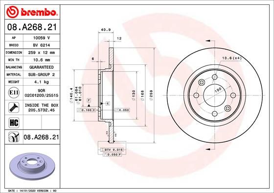 Tarcza hamulcowa BREMBO 08.A268.21