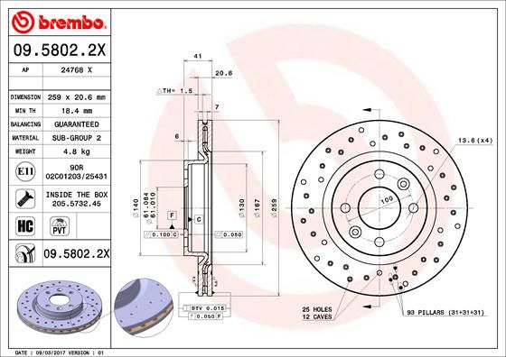Tarcza hamulcowa BREMBO 09.5802.2X