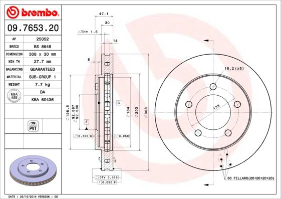 Tarcza hamulcowa BREMBO 09.7653.20