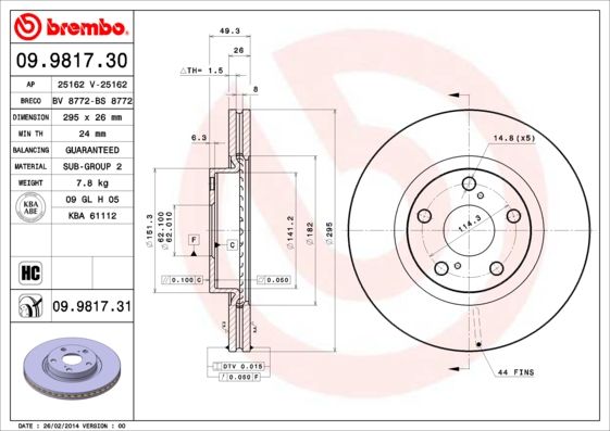 Tarcza hamulcowa BREMBO 09.9817.31