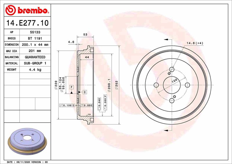 Bęben hamulcowy BREMBO 14.E277.10
