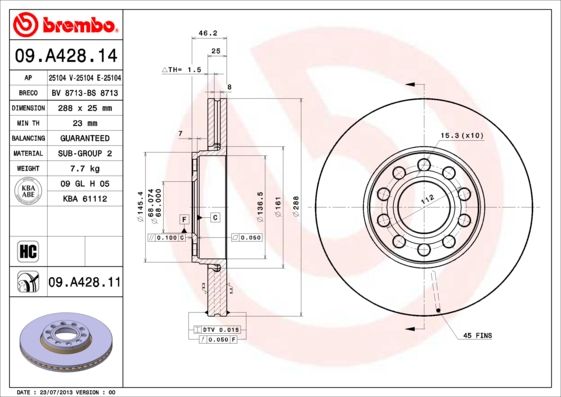 Tarcza hamulcowa BREMBO 09.A428.11