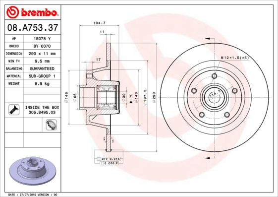 Tarcza hamulcowa BREMBO 08.a753.37