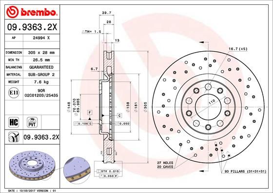 Tarcza hamulcowa BREMBO 09.9363.2X