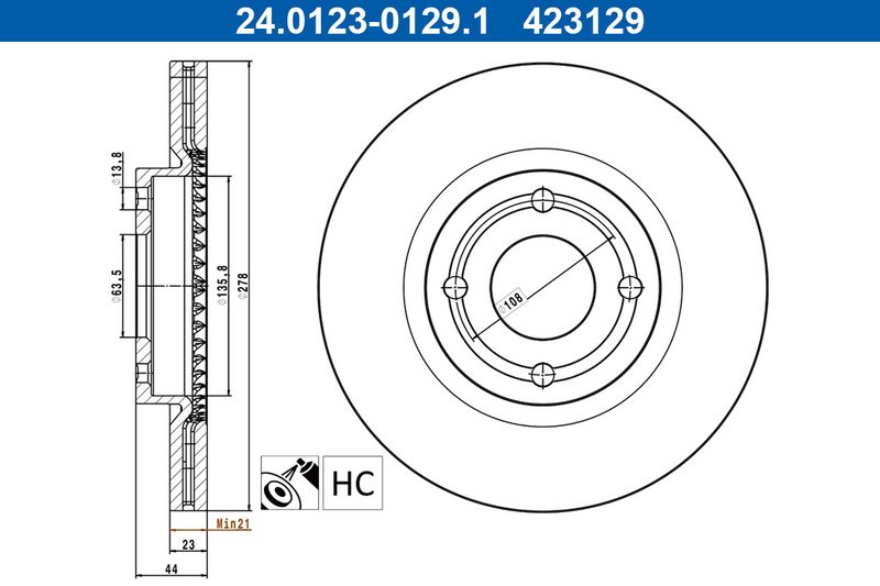 Tarcza hamulcowa Ate 24.0123-0129.1
