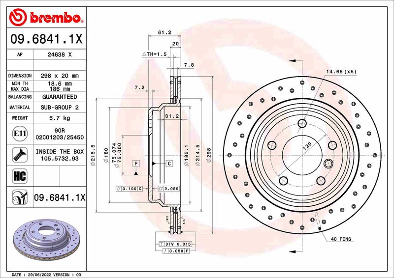 Tarcza hamulcowa BREMBO 09.6841.1X