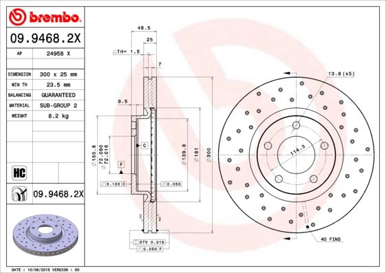 Tarcza hamulcowa BREMBO 09.9468.2X
