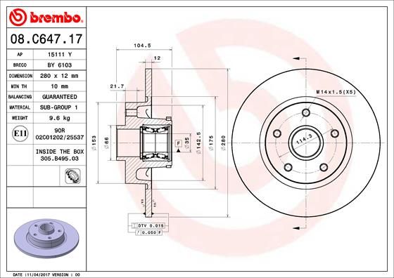Tarcza hamulcowa BREMBO 08.C647.17
