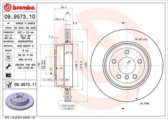 Tarcza hamulcowa BREMBO 09.9573.11