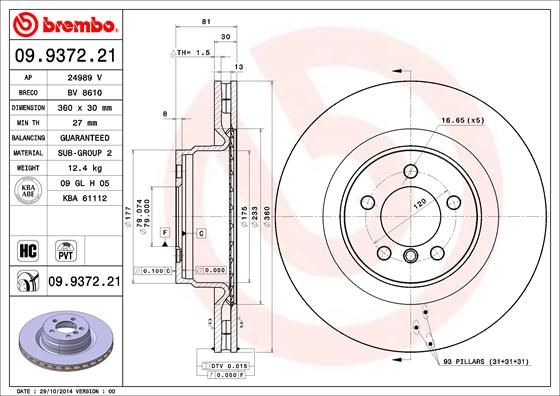 Tarcza hamulcowa BREMBO 09.9372.21