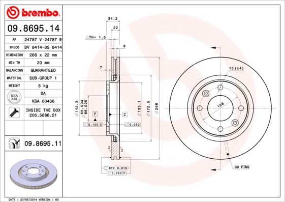 Tarcza hamulcowa BREMBO 09.8695.14