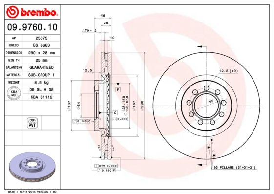 Tarcza hamulcowa BREMBO 09.9760.10