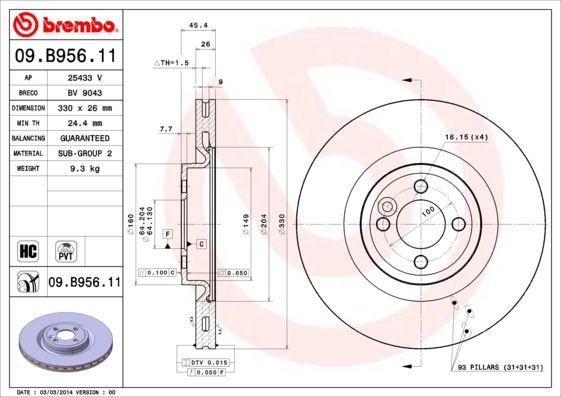 Tarcza hamulcowa BREMBO 09.B956.11