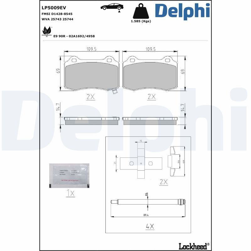 Zestaw klocków hamulcowych, hamulce tarczowe DELPHI LP5009EV