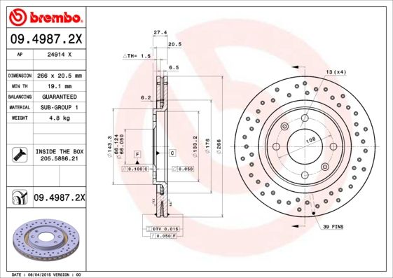 Tarcza hamulcowa BREMBO 09.4987.2X