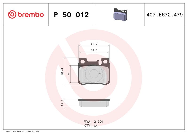 Zestaw klocków hamulcowych, hamulce tarczowe BREMBO P 50 012