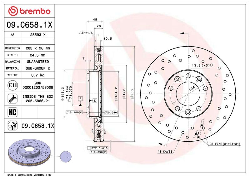 Tarcza hamulcowa BREMBO 09.C658.1X