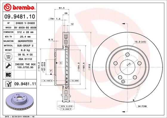 Tarcza hamulcowa BREMBO 09.9481.11