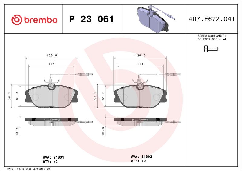 Zestaw klocków hamulcowych, hamulce tarczowe BREMBO P 23 061