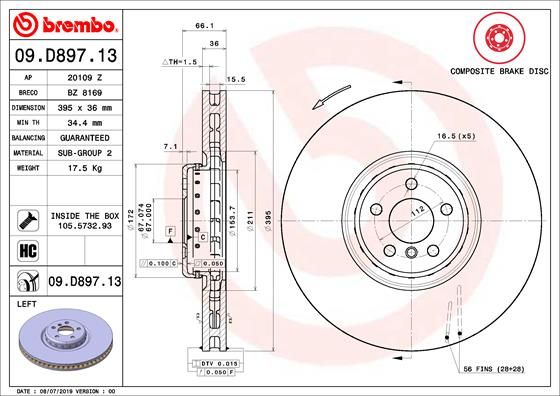 Tarcza hamulcowa BREMBO 09.D897.13