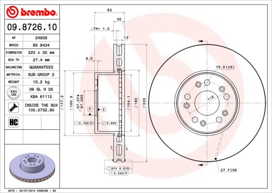 Tarcza hamulcowa BREMBO 09.8726.10