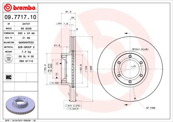 Tarcza hamulcowa BREMBO 09.7717.10