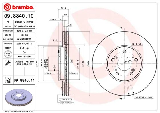 Tarcza hamulcowa BREMBO 09.8840.11
